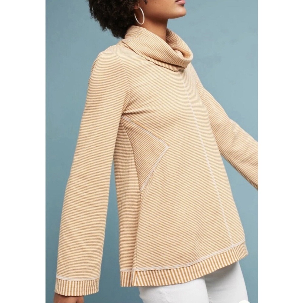 Anthropologie Maeve‎ Striped Cowl Neck Mustard Tai Sweater Top Size XS